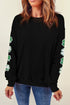 Lucky Shamrock Sleeve Graphic Crew Neck Pullover Sweatshirt