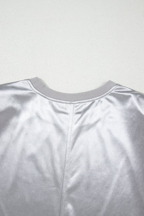 Luminous Metallic Sheen Crew Neck Satin Finish Shift Tank Top
