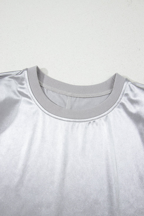Luminous Metallic Sheen Crew Neck Satin Finish Shift Tank Top