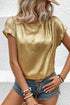 Luminous Pleated Detail Round Neck Short Sleeve Casual Blouse Top