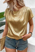 Luminous Pleated Detail Round Neck Short Sleeve Casual Blouse Top