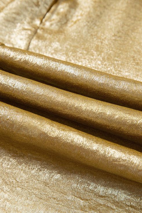 Luminous Pleated Detail Round Neck Short Sleeve Casual Blouse Top