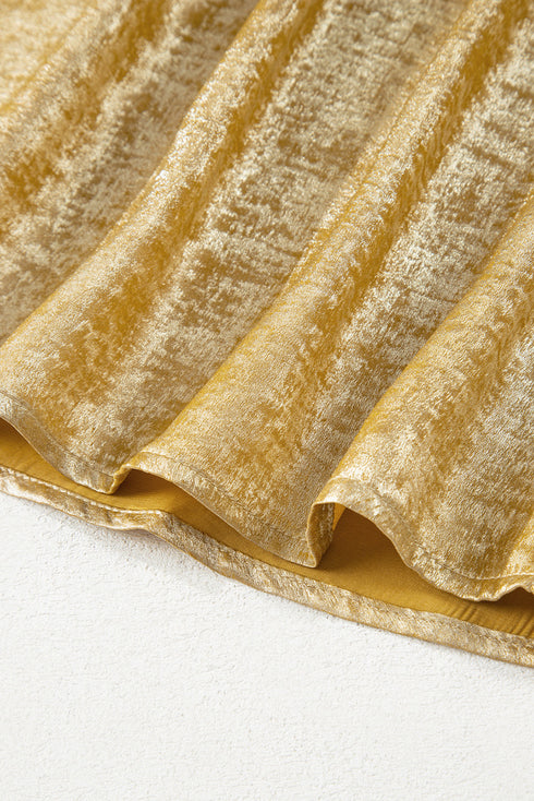 Luminous Pleated Detail Round Neck Short Sleeve Casual Blouse Top