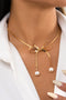 Lustrous Bow Detail Plated Metal Chain Necklace