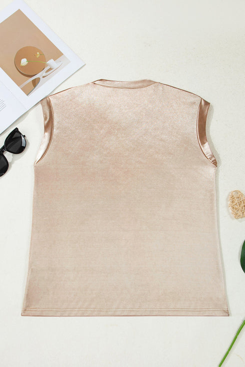 Lustrous High Neck Padded Shoulder Muscle Top