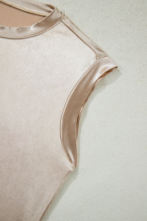 Lustrous High Neck Padded Shoulder Muscle Top