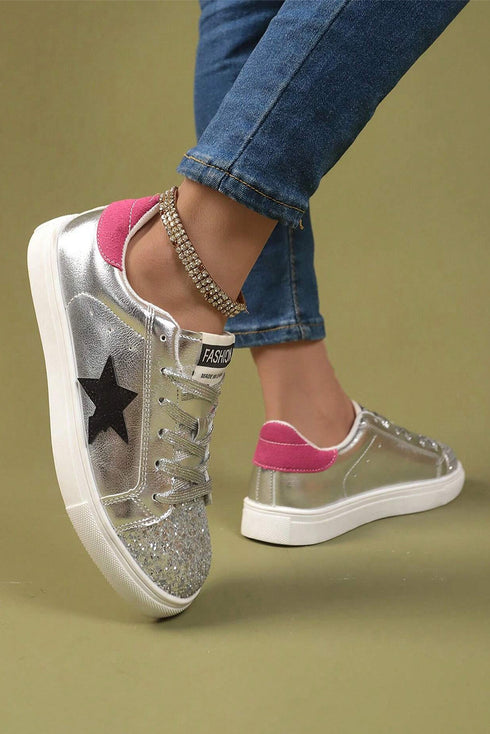 Lustrous Star Print Round Toe Slip On Flat Shoes