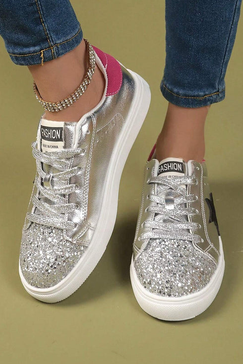 Lustrous Star Print Round Toe Slip On Flat Shoes