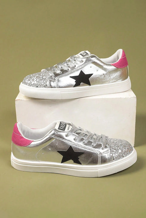 Lustrous Star Print Round Toe Slip On Flat Shoes
