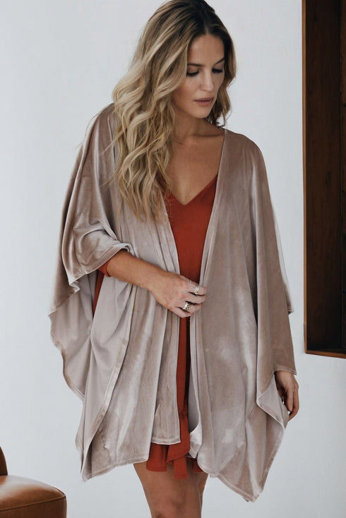 Luxe Velvet Open Front Draped Sleeve Kimono