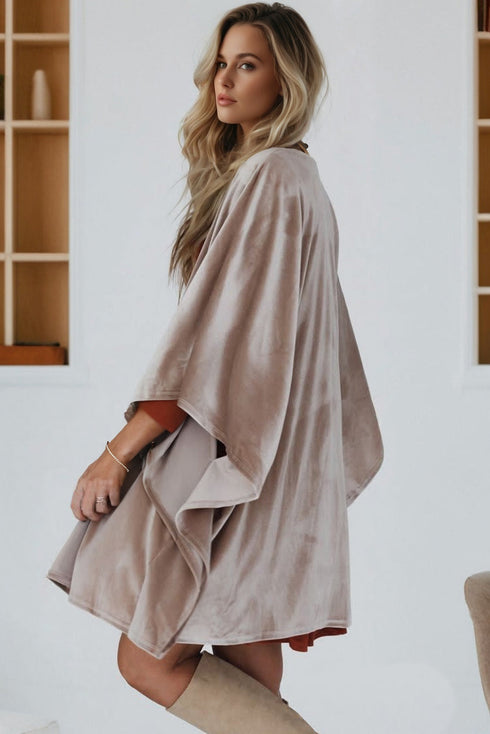 Luxe Velvet Open Front Draped Sleeve Kimono