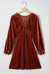 Luxe Velvet V Neck Bishop Sleeve Empire Waist Flared Mini Dress