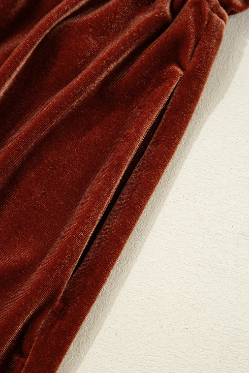 Luxe Velvet V Neck Bishop Sleeve Empire Waist Flared Mini Dress