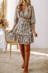 Magnolia Blossoms Ruffled V-Neck Dress