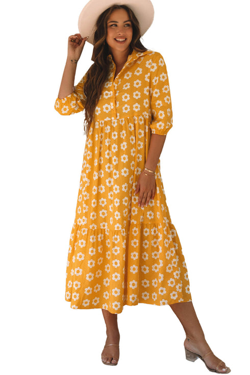 Magnolia Morning Floral Button-Down Collared Maxi Dress