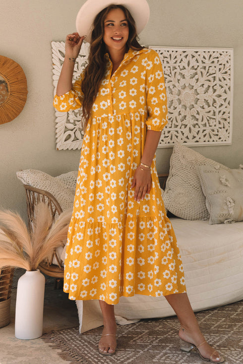 Magnolia Morning Floral Button-Down Collared Maxi Dress