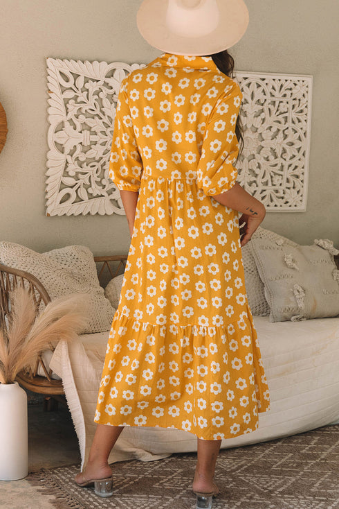 Magnolia Morning Floral Button-Down Collared Maxi Dress