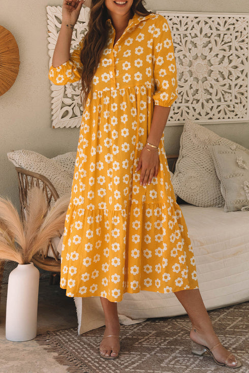 Magnolia Morning Floral Button-Down Collared Maxi Dress