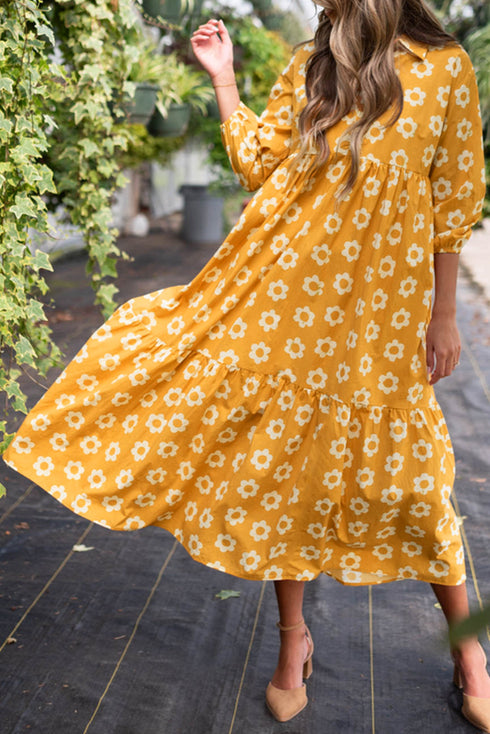 Magnolia Morning Floral Button-Down Collared Maxi Dress