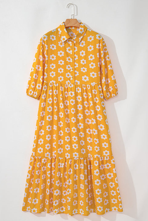 Magnolia Morning Floral Button-Down Collared Maxi Dress