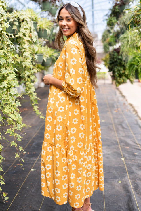 Magnolia Morning Floral Button-Down Collared Maxi Dress