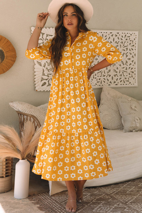 Magnolia Morning Floral Button-Down Collared Maxi Dress