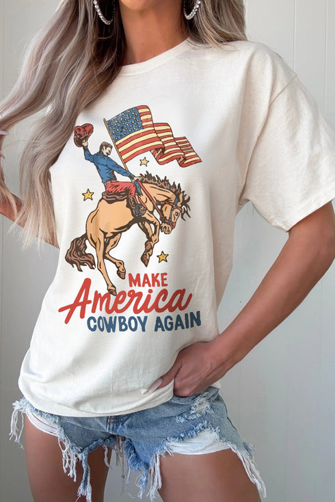 Make America Cowboy Again Patriotic Rodeo Graphic Tee Shirt