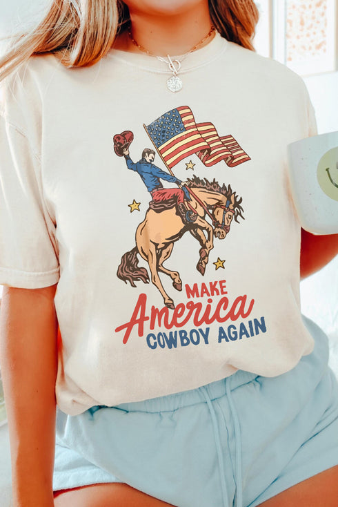 Make America Cowboy Again Patriotic Rodeo Graphic Tee Shirt