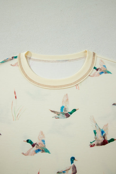 Mallard Duck Print Oversized Tee Drawstring Short Set