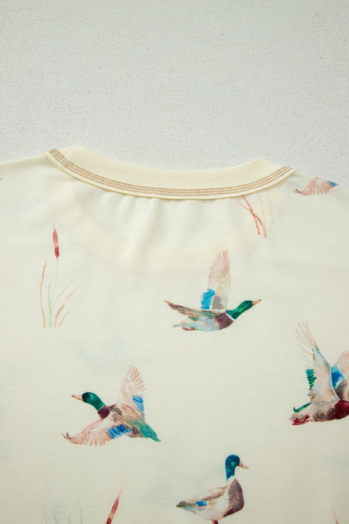 Mallard Duck Print Oversized Tee Drawstring Short Set