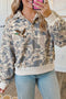 Mallard Embroidered Camouflage Pattern Collared Pullover Sweatshirt
