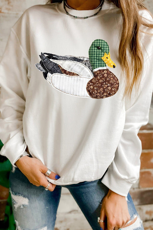 Mallard Graphic Crew Neck Western Pullover Sweatshirt