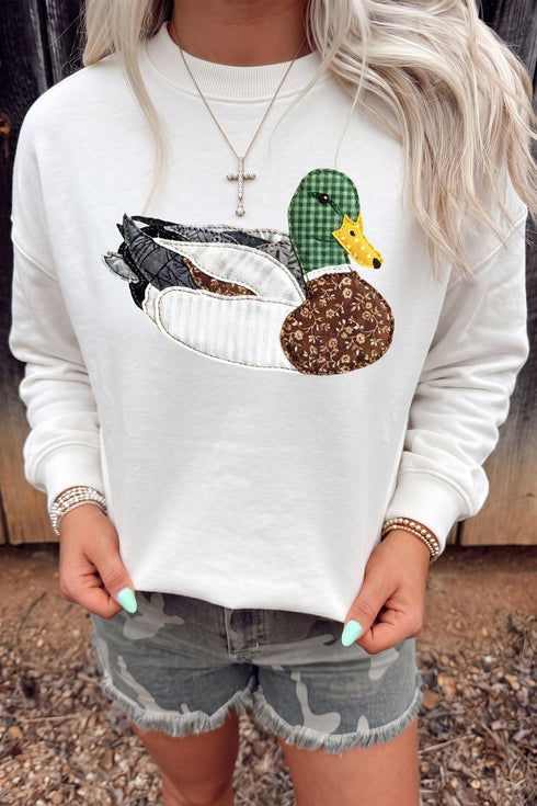 Mallard Graphic Crew Neck Western Pullover Sweatshirt