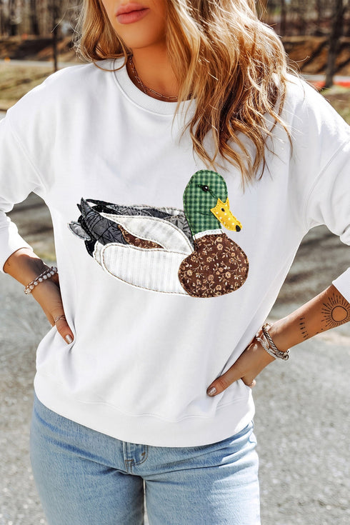 Mallard Graphic Crew Neck Western Pullover Sweatshirt