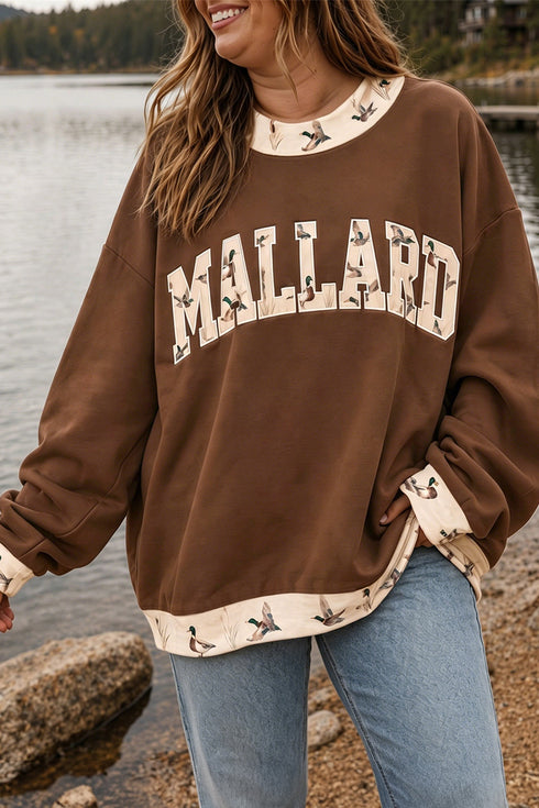 Mallard Patch Embroidered Trim Western Crewneck Sweatshirt