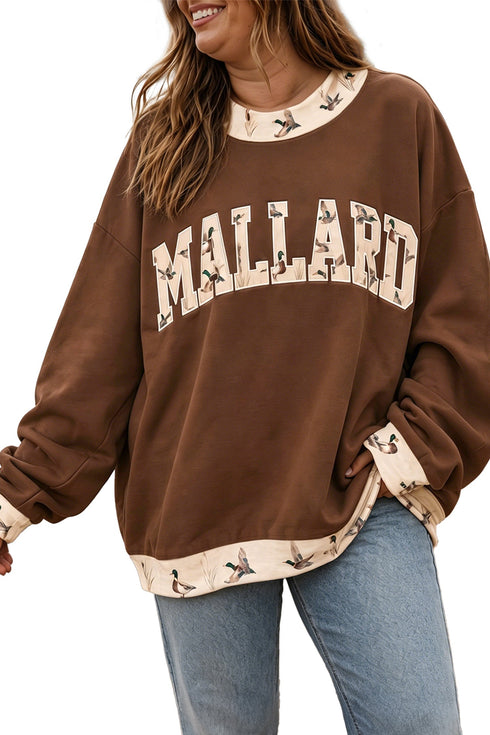 Mallard Patch Embroidered Trim Western Crewneck Sweatshirt