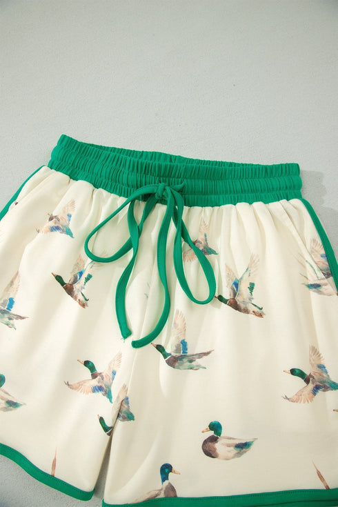 Mallard Printed Western Style Contrast Trim Short Set