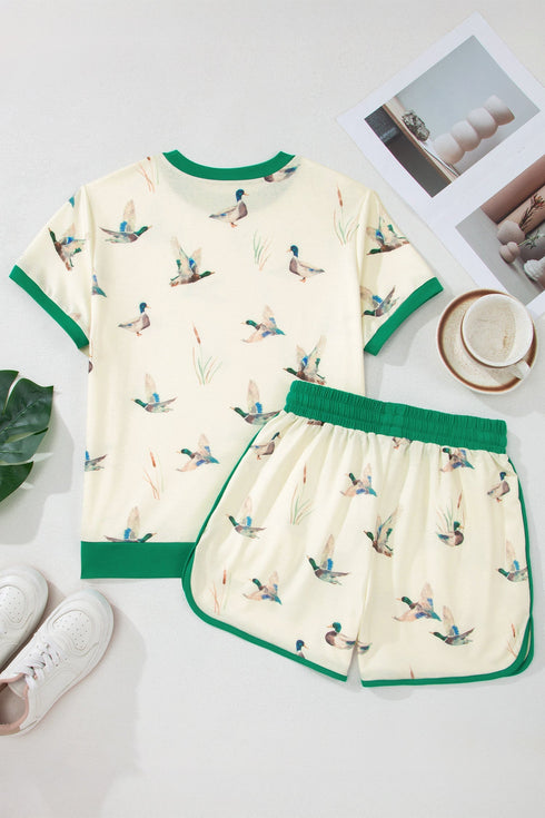 Mallard Printed Western Style Contrast Trim Short Set