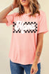 Mama Checkered Graphic Print Casual Short Sleeve Shirt