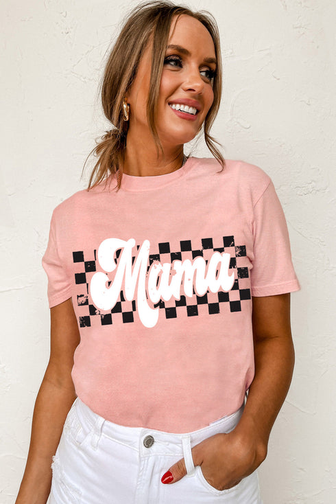 Mama Checkered Graphic Print Casual Short Sleeve Shirt