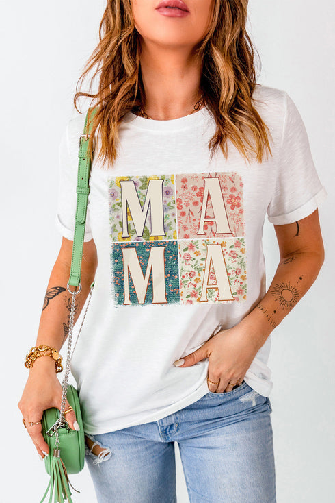 Mama Floral Block Letter Graphic Short Sleeve Tee