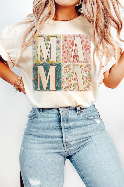 Mama Floral Block Letter Graphic Short Sleeve Tee