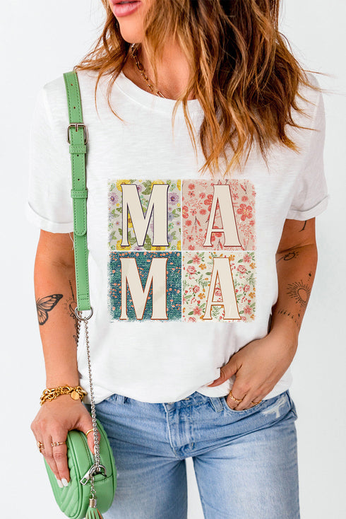 Mama Floral Block Letter Graphic Short Sleeve Tee