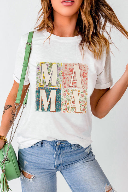 Mama Floral Block Letter Graphic Short Sleeve Tee