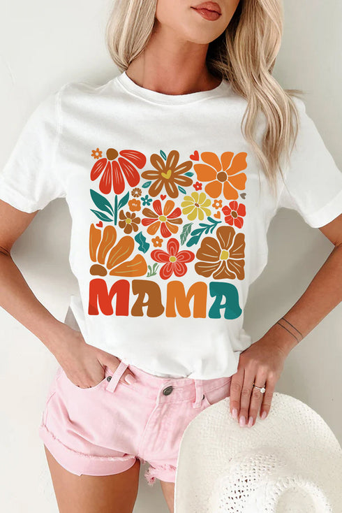 Mama Floral Graphic Print Casual Crewneck Tee