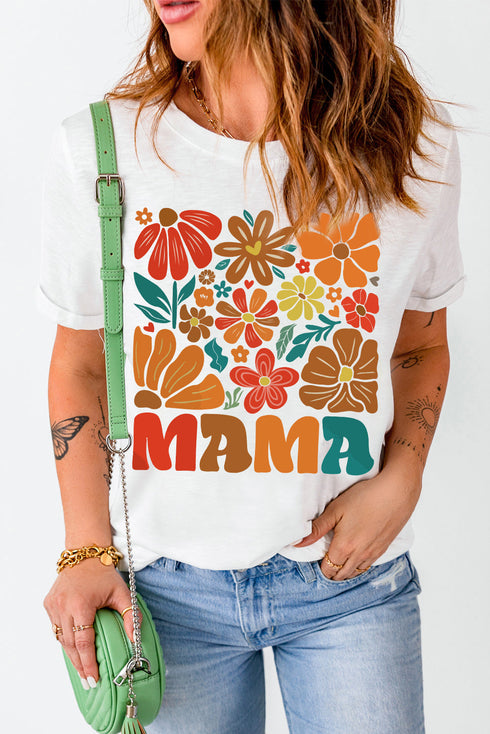 Mama Floral Graphic Print Casual Crewneck Tee