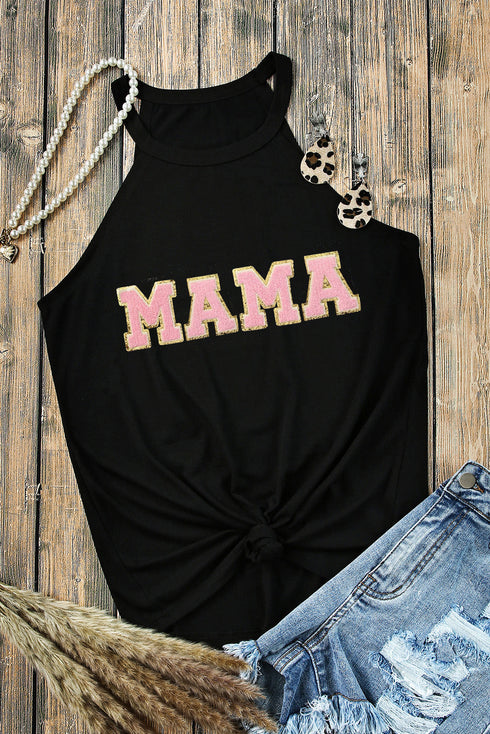 Mama Graphic Halter Neck Sleeveless Jersey Tank