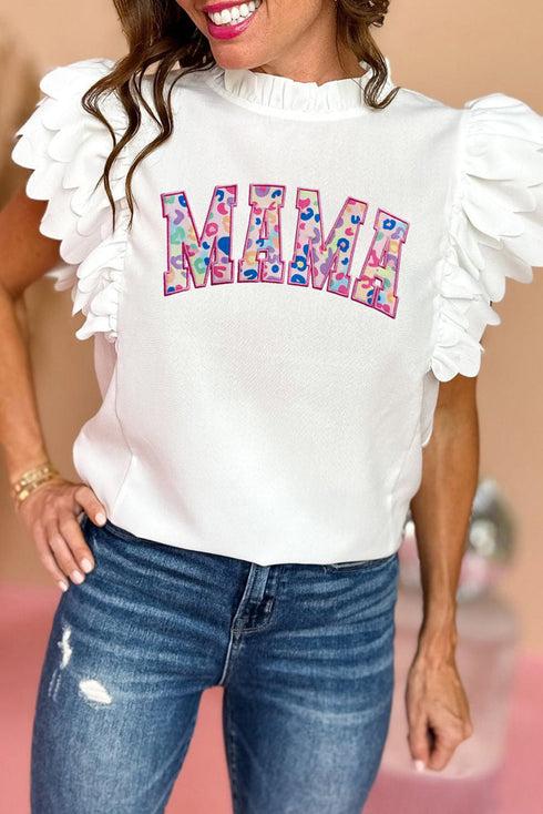 Mama Graphic Layered Scalloped Sleeve Tee