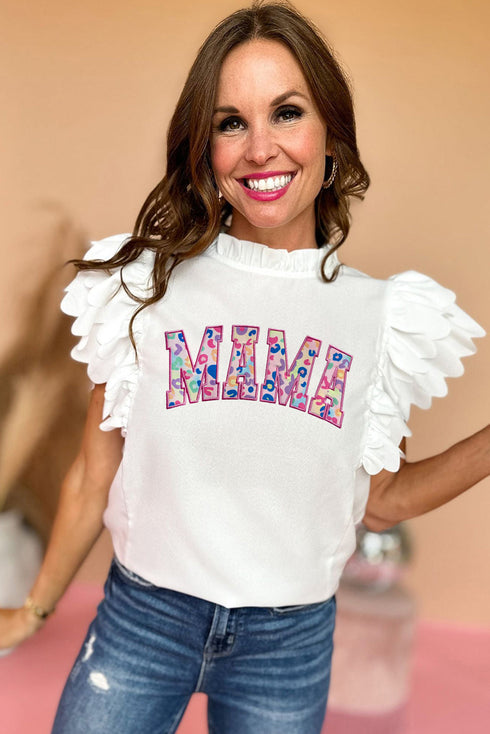 Mama Graphic Layered Scalloped Sleeve Tee