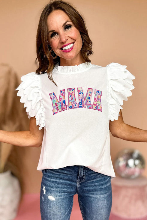 Mama Graphic Layered Scalloped Sleeve Tee
